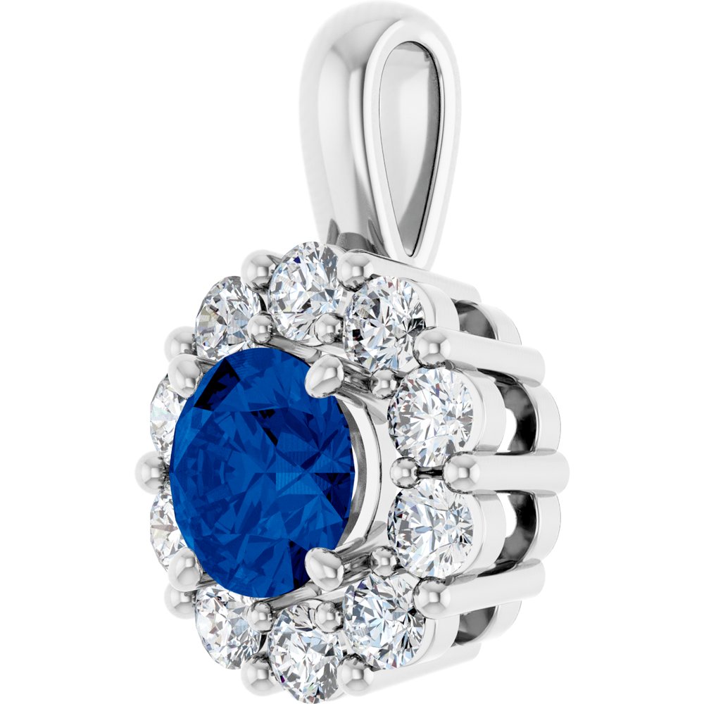14K White Gold Lab-Grown Blue Sapphire & 1/3 CTW Lab-Grown Diamond Pendant