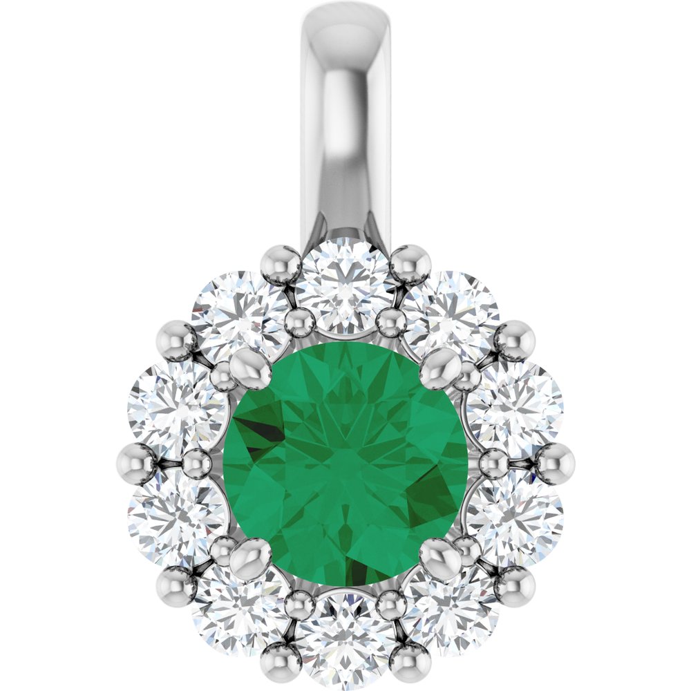 14K White Gold Lab-Grown Emerald & 1/3 CTW Lab-Grown Diamond Pendant