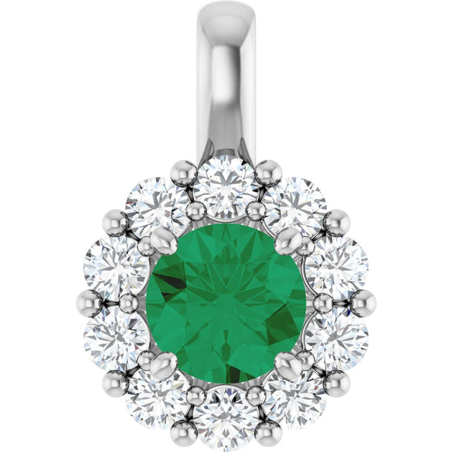 14K White Gold Lab-Grown Emerald & 1/3 CTW Lab-Grown Diamond Pendant