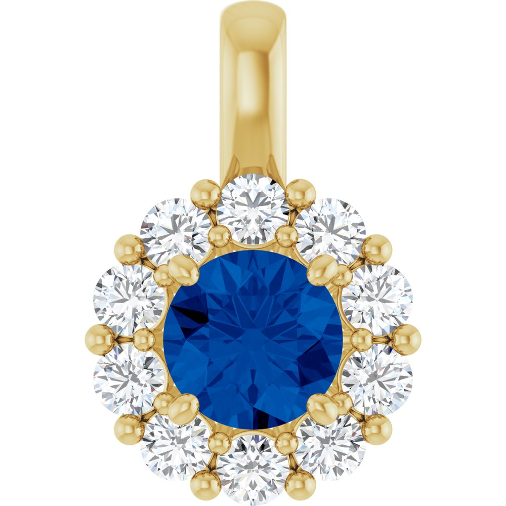 14K Yellow Gold Lab-Grown Blue Sapphire & 1/3 CTW Lab-Grown Diamond Pendant