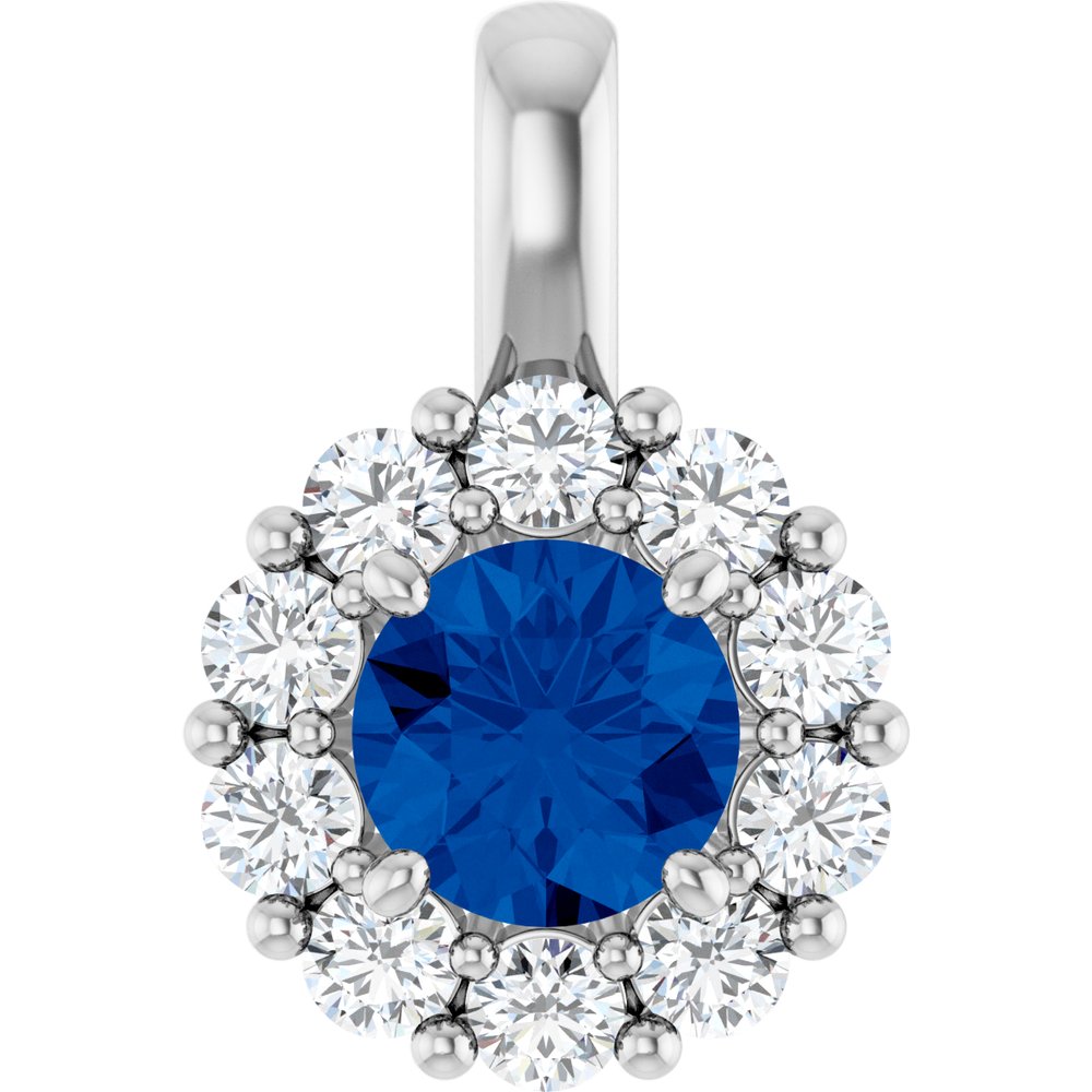 14K White Gold Lab-Grown Blue Sapphire & 1/3 CTW Lab-Grown Diamond Pendant