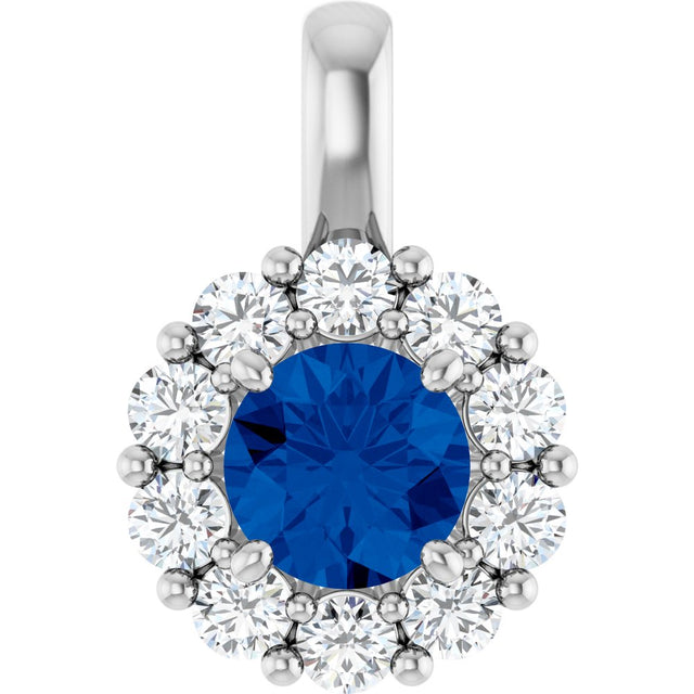 14K White Gold Lab-Grown Blue Sapphire & 1/3 CTW Lab-Grown Diamond Pendant
