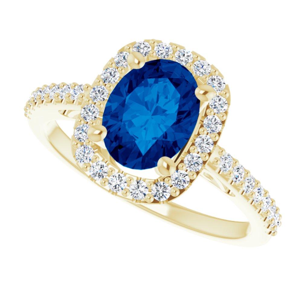 14K Yellow Lab-Grown Blue Sapphire & 1/3 CTW Natural Diamond Ring