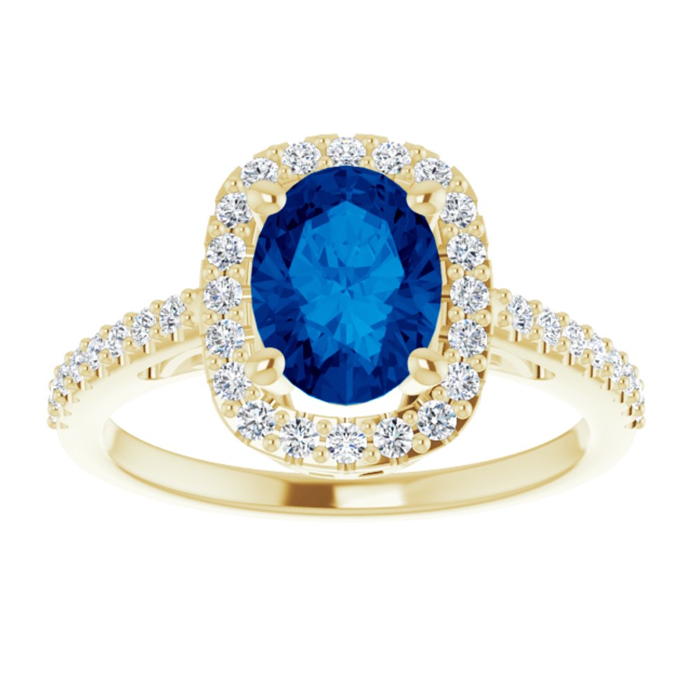 14K Yellow Lab-Grown Blue Sapphire & 1/3 CTW Natural Diamond Ring