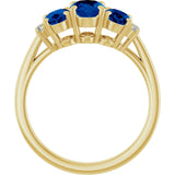 14K Yellow Lab-Grown Blue Sapphire & .05 CTW Natural Diamond Ring