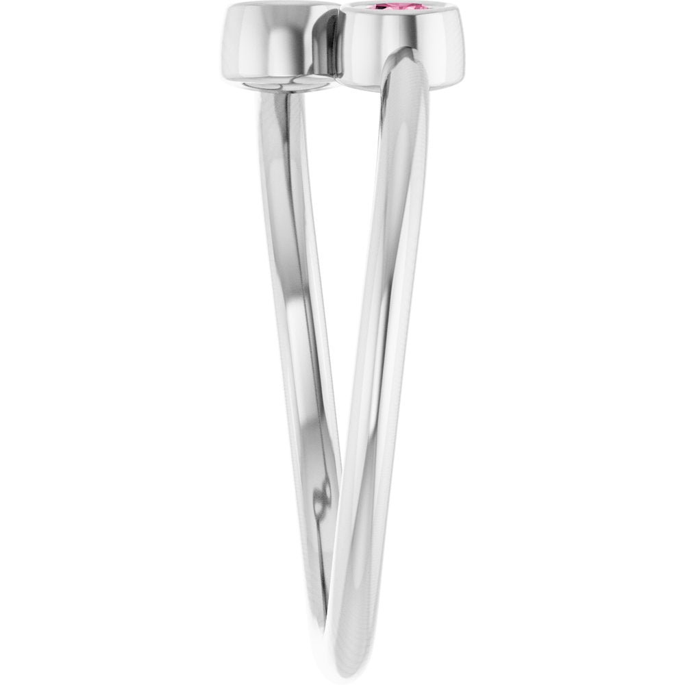14K White Gold Natural Pink Tourmaline Two-Stone Ring