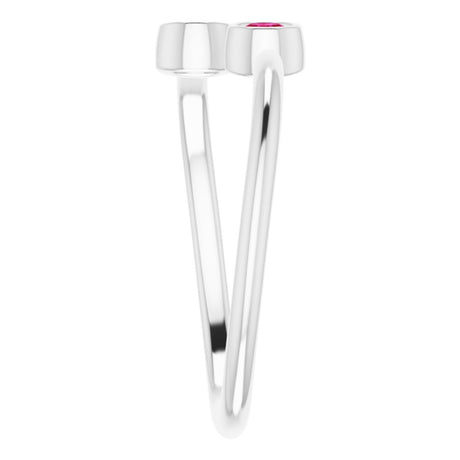 14K White Natural Ruby Two-Stone Ring