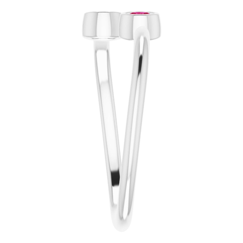 14K White Gold Natural Ruby Two-Stone Ring