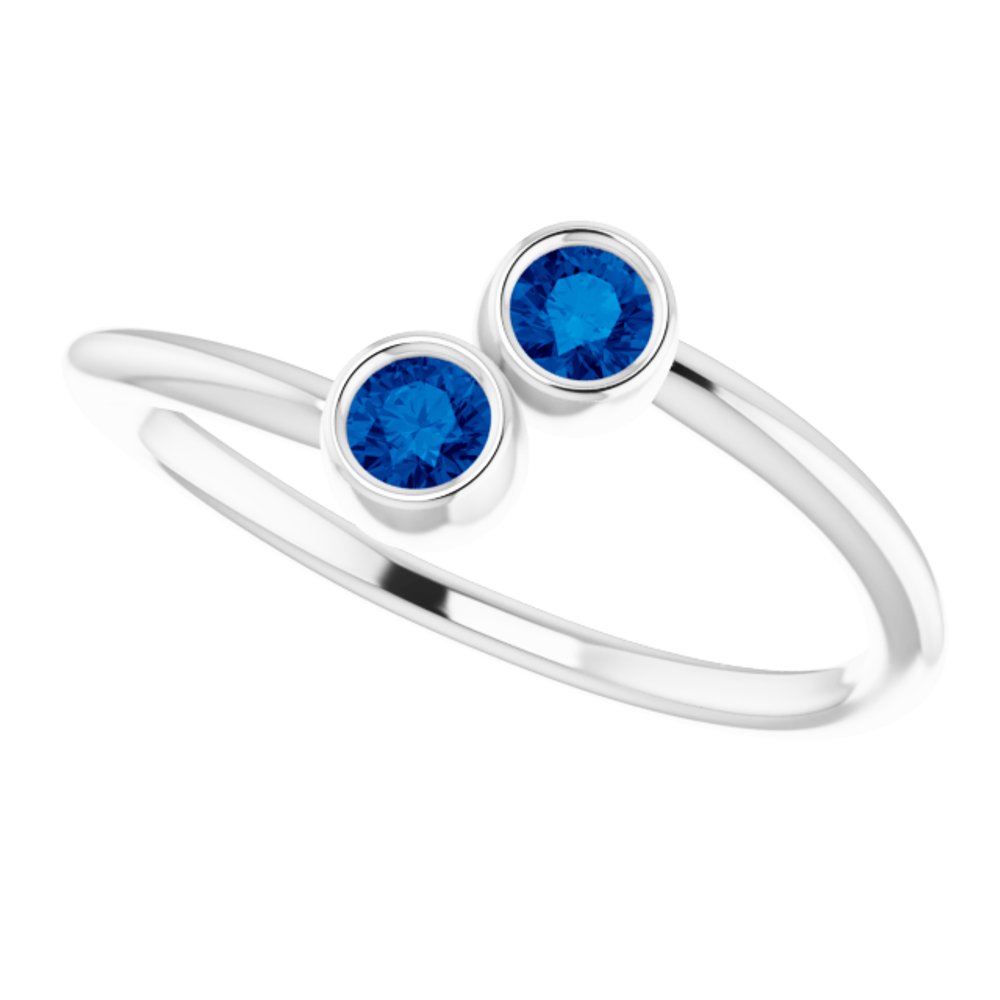 14K White Lab-Grown Blue Sapphire Two-Stone Ring