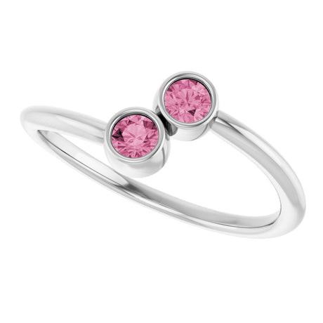 14K White Gold Natural Pink Tourmaline Two-Stone Ring