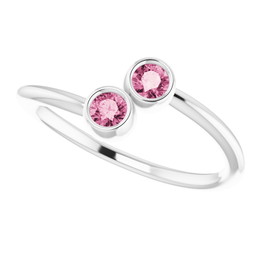 Sterling Silver Natural Pink Tourmaline Two-Stone Ring