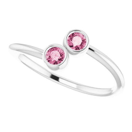14K White Gold Natural Pink Tourmaline Two-Stone Ring