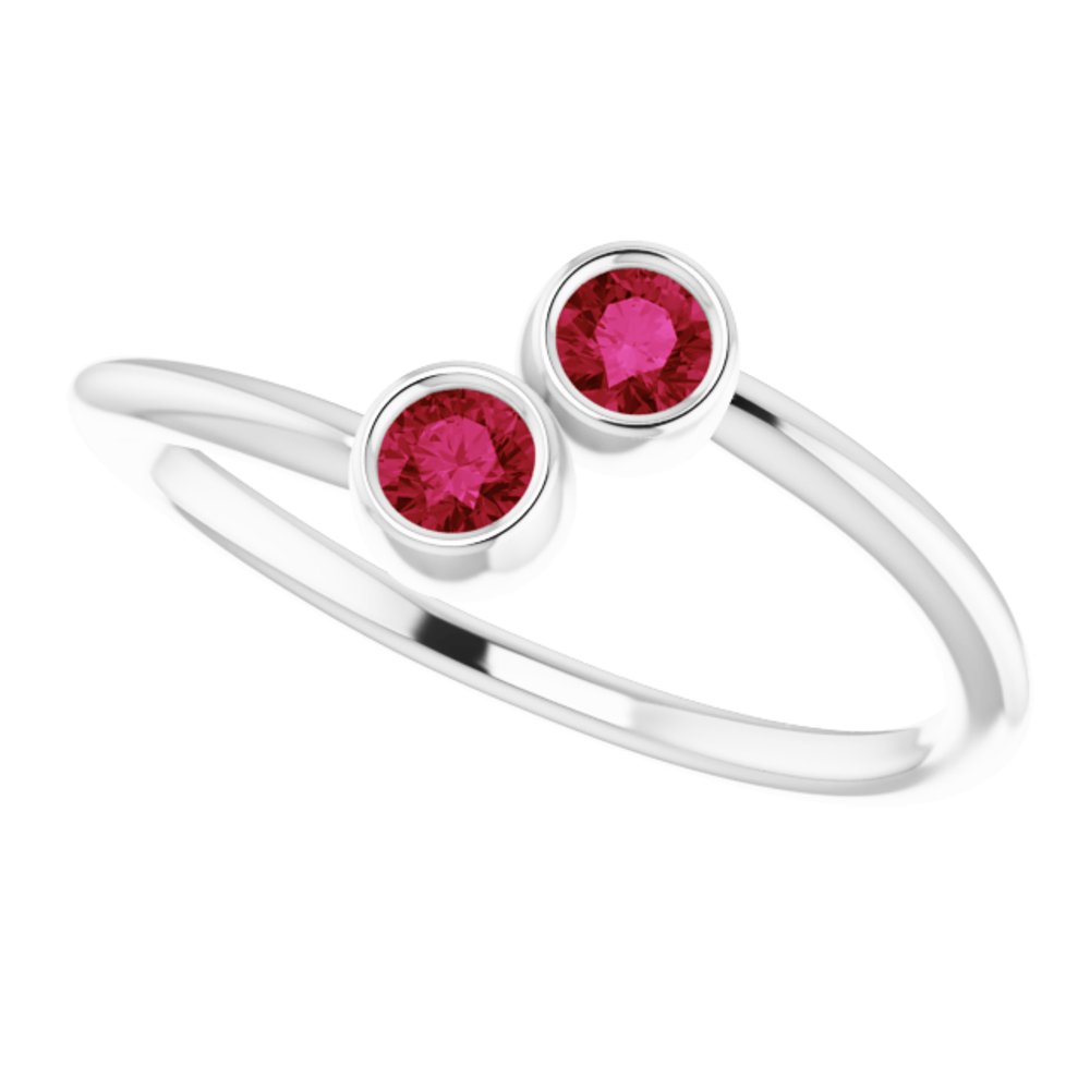 14K White Gold Natural Ruby Two-Stone Ring