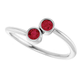14K White Gold Natural Ruby Two-Stone Ring