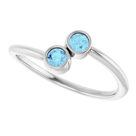 14K White Gold Natural Aquamarine Two-Stone Ring