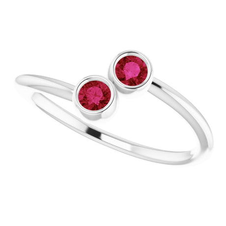 14K White Natural Ruby Two-Stone Ring