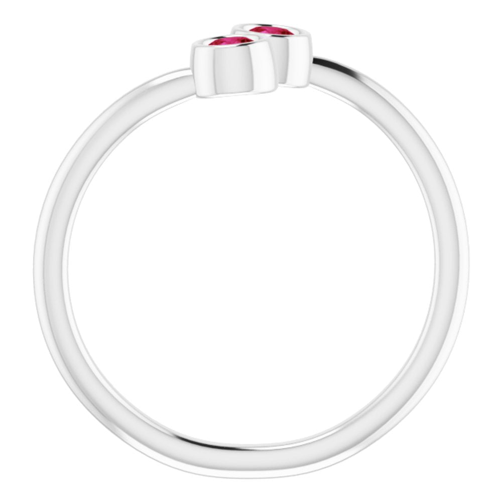 14K White Gold Natural Ruby Two-Stone Ring