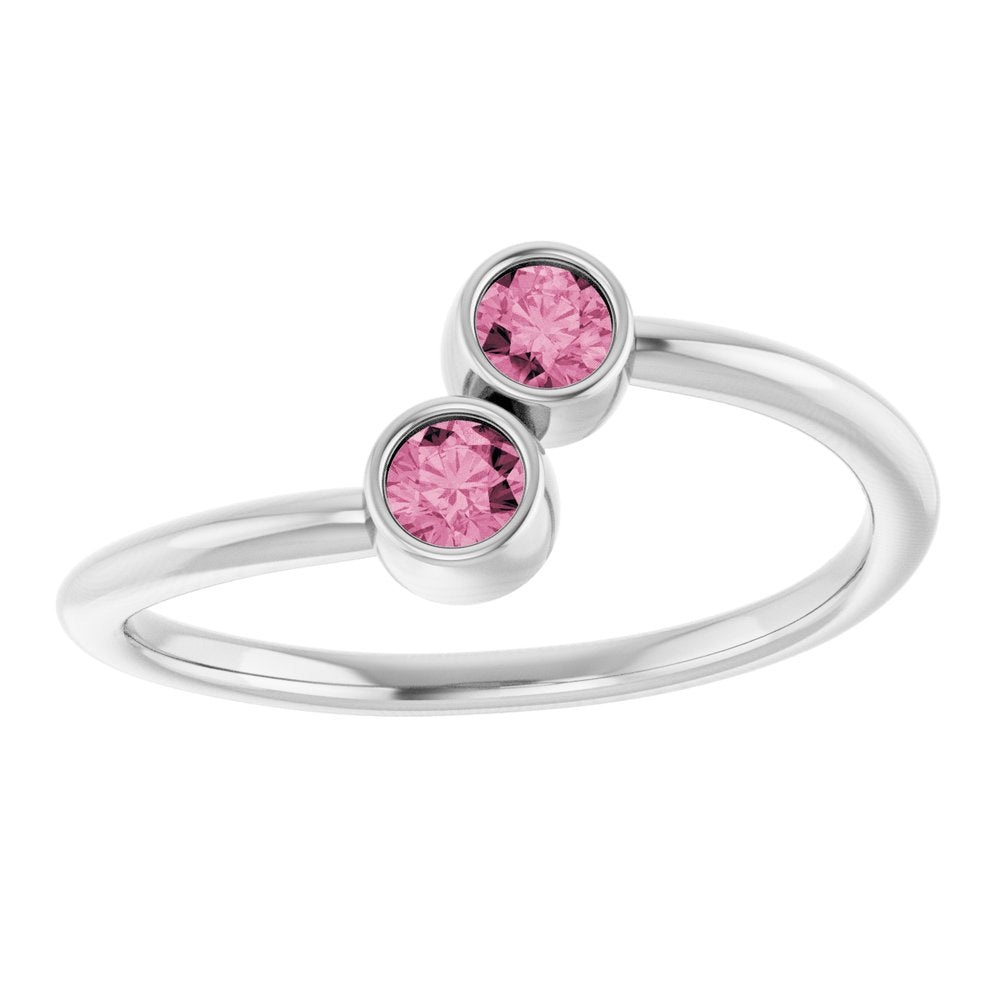 14K White Gold Natural Pink Tourmaline Two-Stone Ring