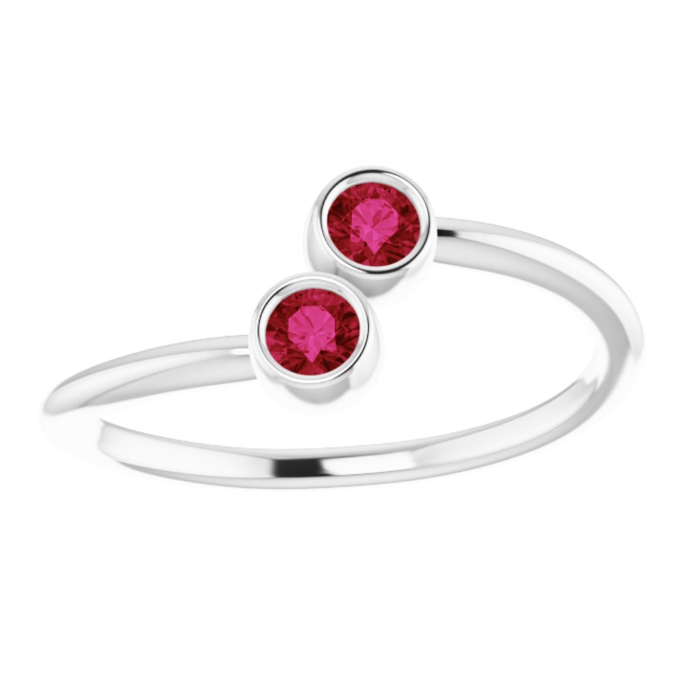 14K White Gold Natural Ruby Two-Stone Ring