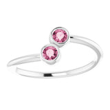 Sterling Silver Natural Pink Tourmaline Two-Stone Ring