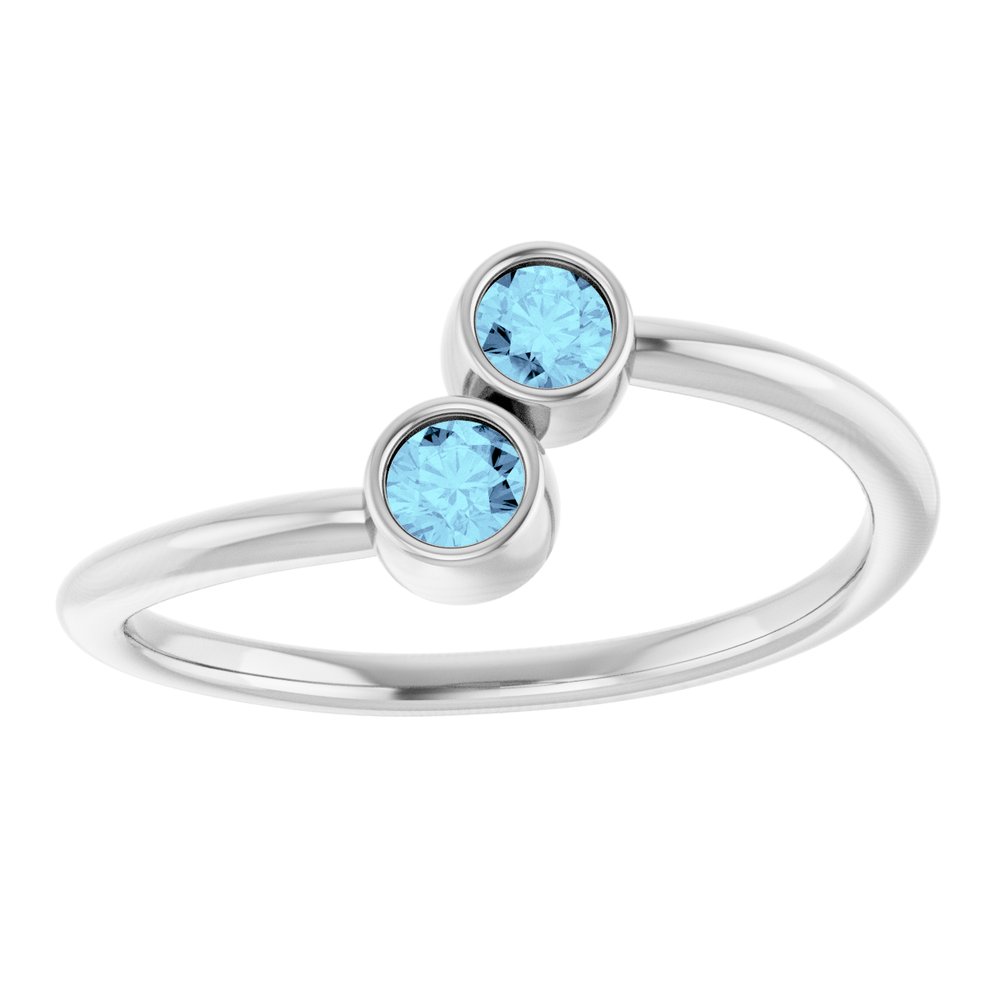 14K White Gold Natural Aquamarine Two-Stone Ring