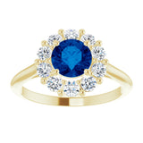 14K Yellow Lab-Grown Blue Sapphire & 1/2 CTW Natural Diamond Ring