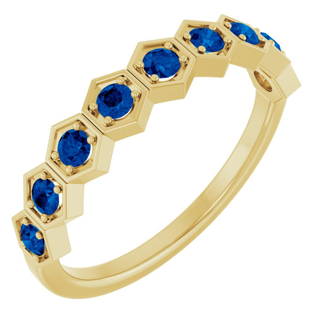 14K Yellow Natural Blue Sapphire Stackable Ring