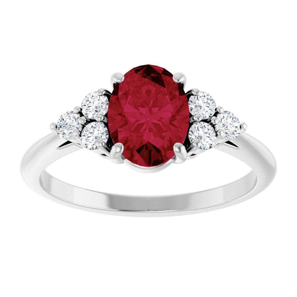 14K White Lab-Grown Ruby & 1/6 CTW Natural Diamond Ring