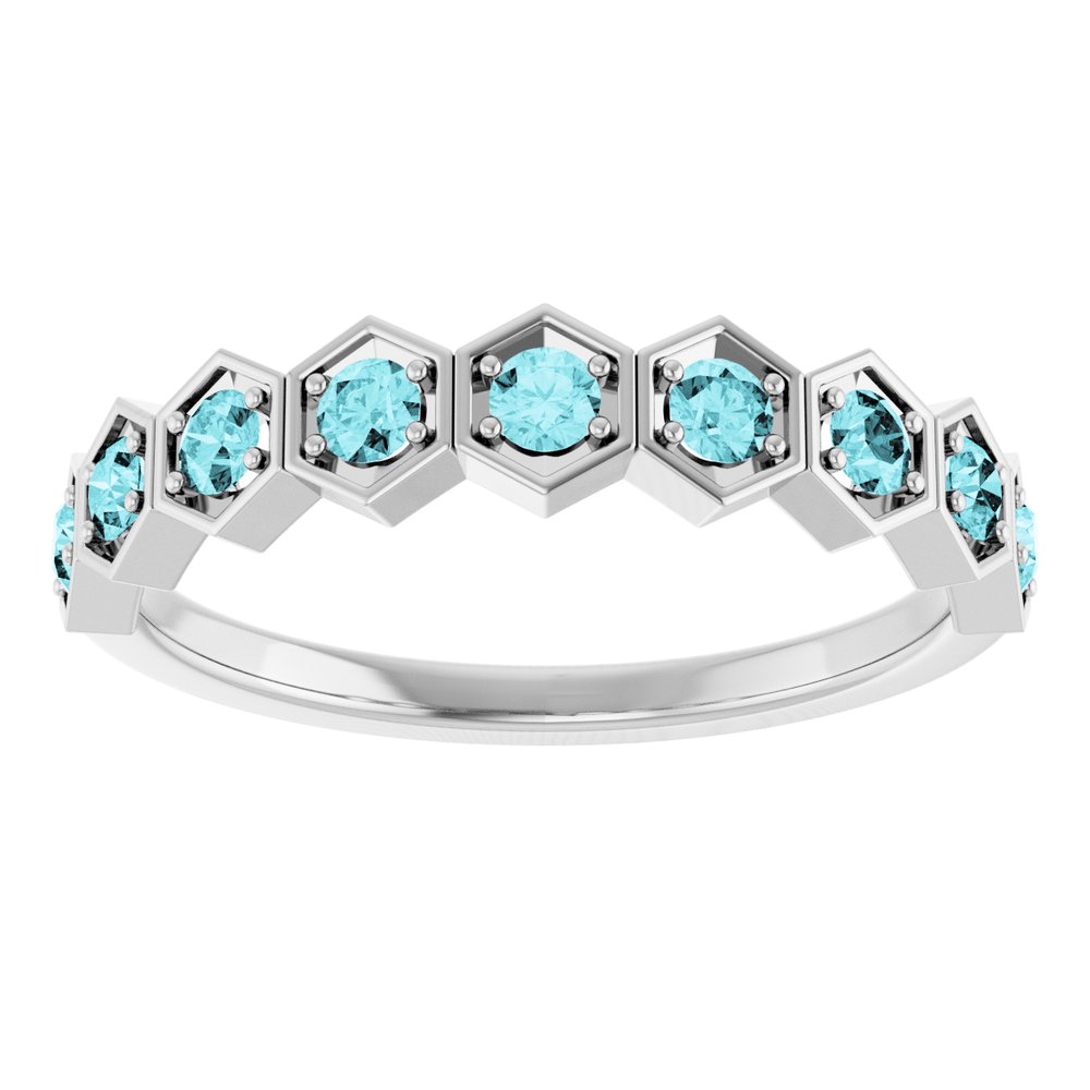 14K White Gold Natural Blue Zircon Stackable Ring