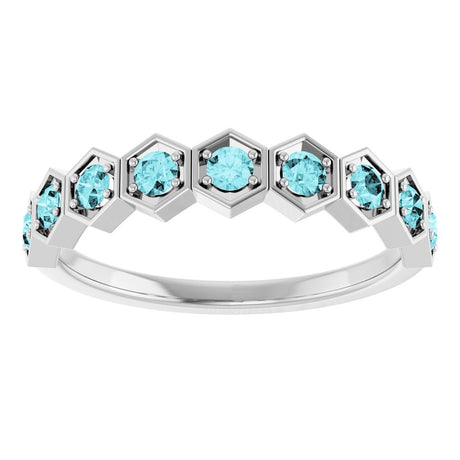 14K White Gold Natural Blue Zircon Stackable Ring