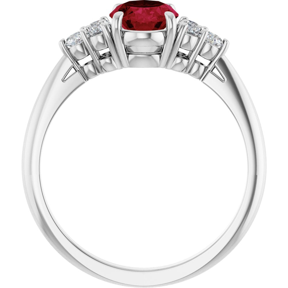 14K White Lab-Grown Ruby & 1/6 CTW Natural Diamond Ring