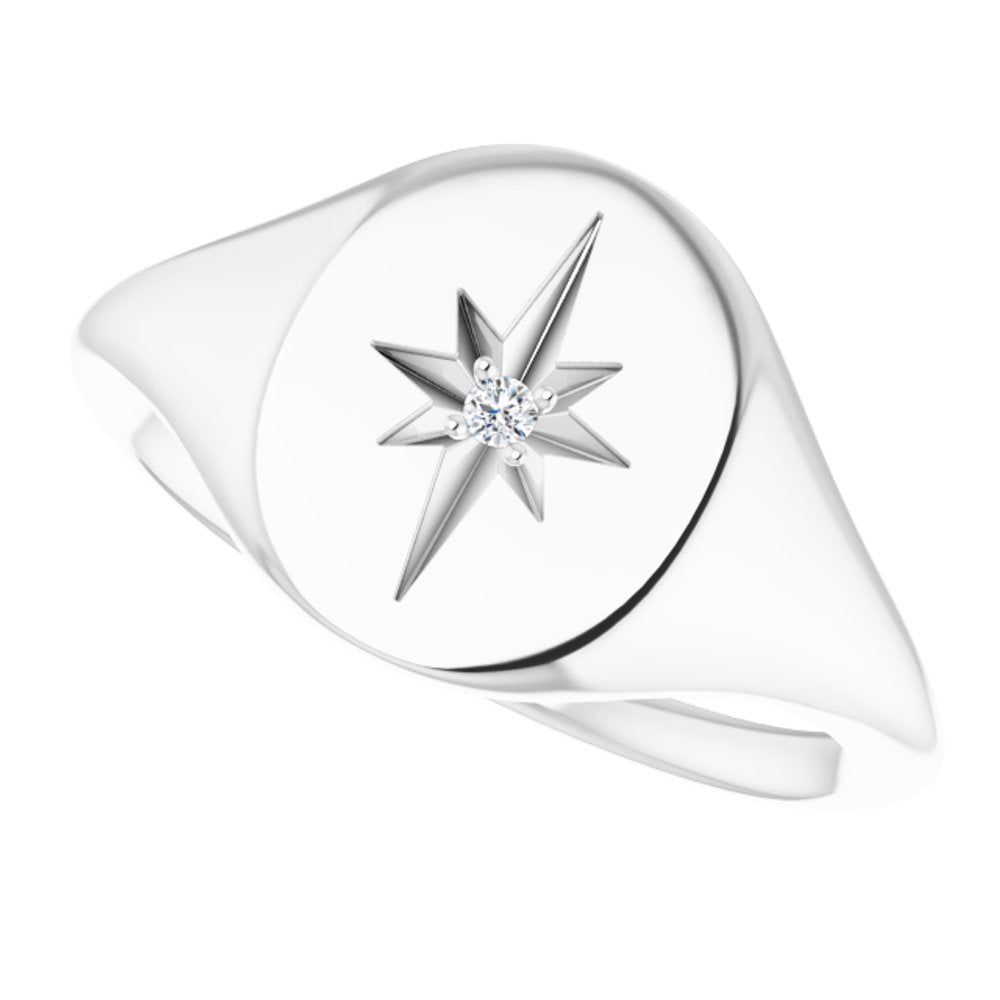 Platinum 11x10 mm Oval .02 CTW Natural Diamond Starburst Signet Ring