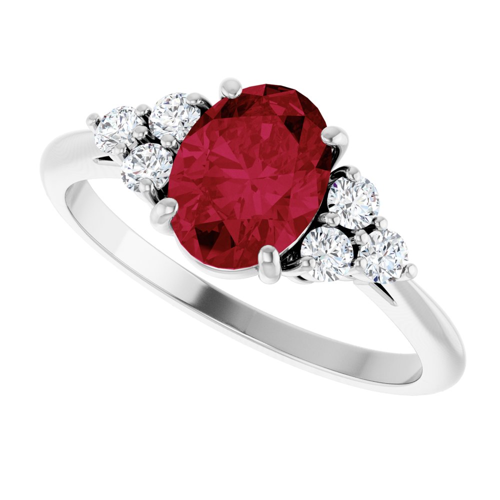 14K White Lab-Grown Ruby & 1/6 CTW Natural Diamond Ring