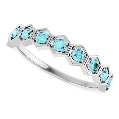 14K White Gold Natural Blue Zircon Stackable Ring
