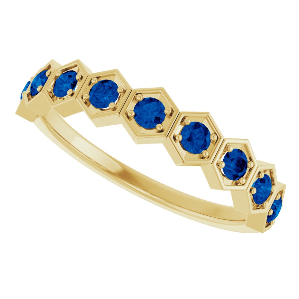 14K Yellow Natural Blue Sapphire Stackable Ring