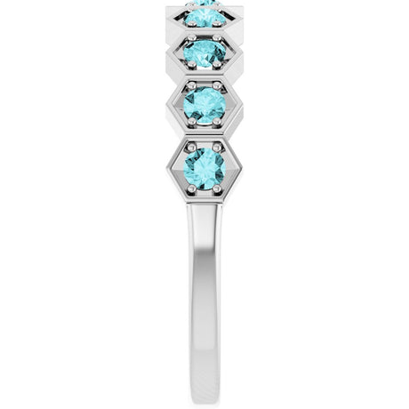 14K White Gold Natural Blue Zircon Stackable Ring