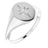 Platinum 11x10 mm Oval .02 CTW Natural Diamond Starburst Signet Ring