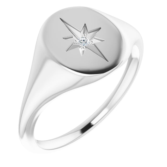 Platinum 11x10 mm Oval .02 CTW Natural Diamond Starburst Signet Ring