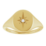 14K Yellow Gold 11x10 mm Oval .02 CTW Natural Diamond Starburst Signet Ring