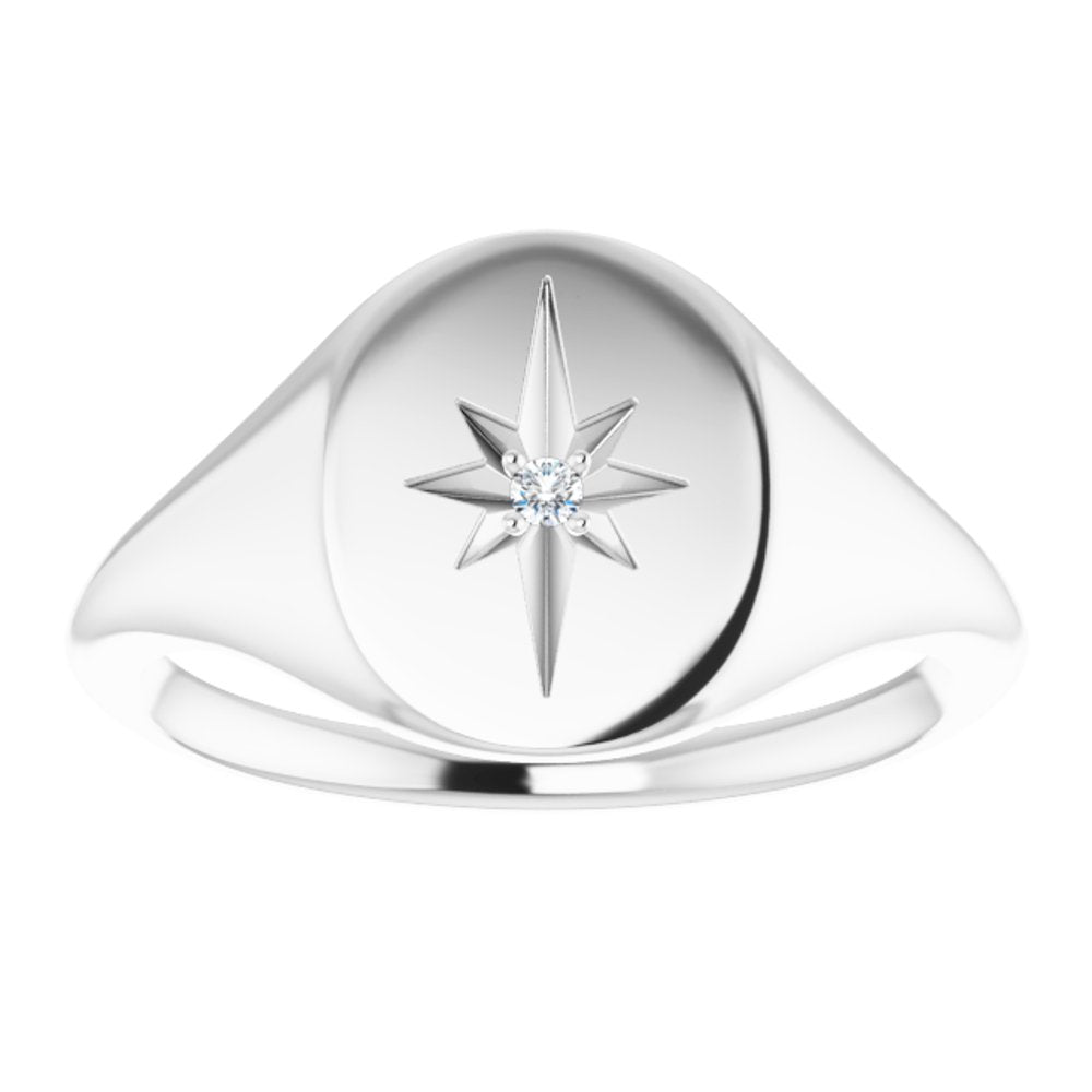 Platinum 11x10 mm Oval .02 CTW Natural Diamond Starburst Signet Ring