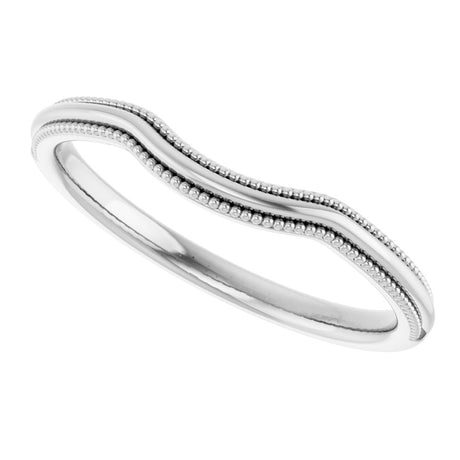 14K White Gold Beaded Edge Contour Band