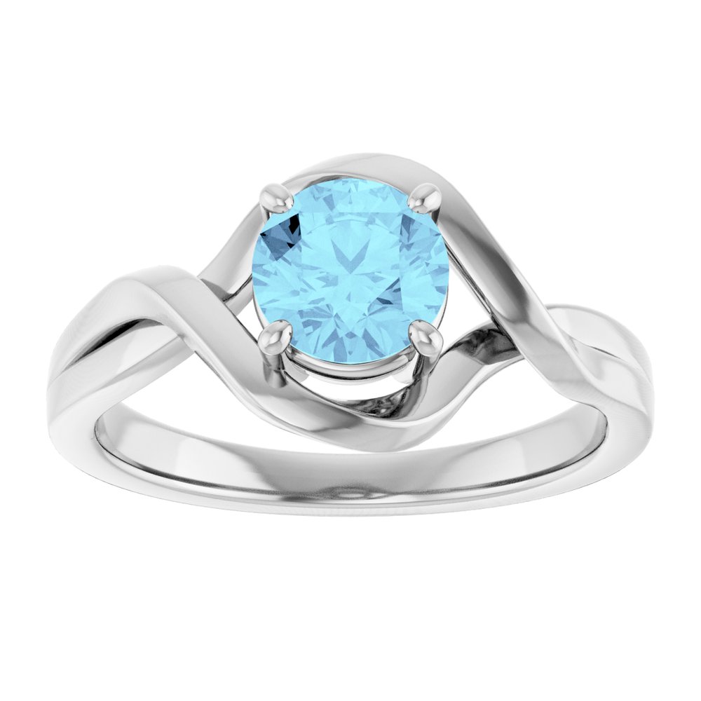 14K White Natural Aquamarine Ring