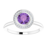 14K White Natural Amethyst & .06 CTW Natural Diamond Ring