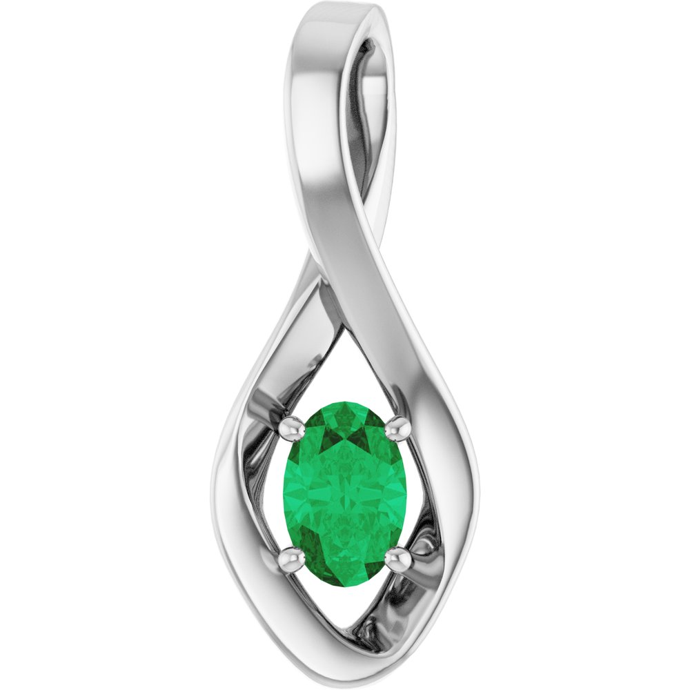 14K White 6x4 mm Oval Natural Emerald Pendant