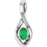 14K White 6x4 mm Oval Natural Emerald Pendant
