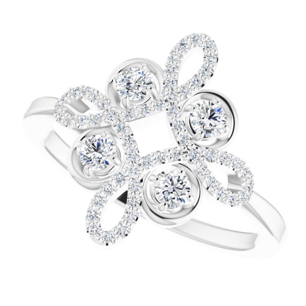 14K White 1/3 CTW Natural Diamond Clover Ring