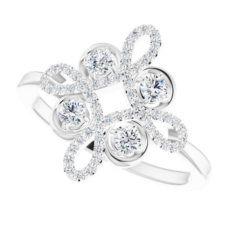 14K White Gold 1/3 CTW Natural Diamond Clover Ring      