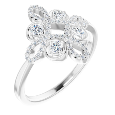 14K White Gold 1/3 CTW Natural Diamond Clover Ring      