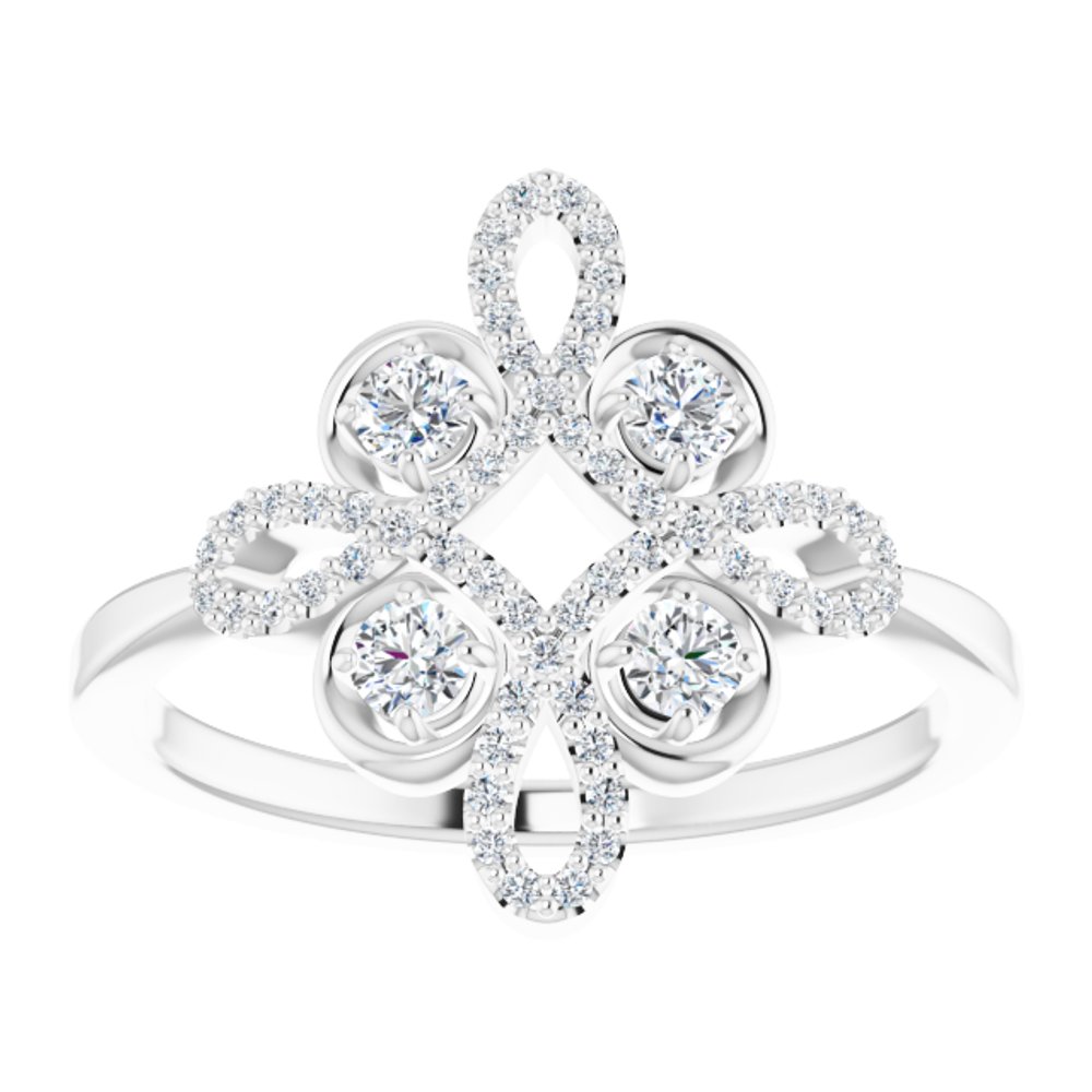 14K White 1/3 CTW Natural Diamond Clover Ring