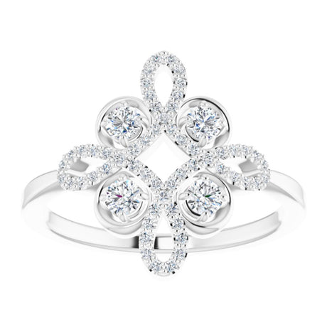 14K White Gold 1/3 CTW Natural Diamond Clover Ring      